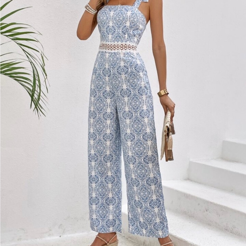 Elegant Blue Patterned Jumpsuit
